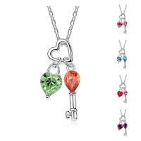 CRYSTALLIZED™ Element Crystal Necklace, Brass, with CRYSTALLIZED™, with 5cm extender chain, heart and key, platinum plated, oval chain & for woman & faceted, more colors for choice, nickel, lead & cadmium free, 13x30mm, Sold Per Approx 15.5 Inch Strand