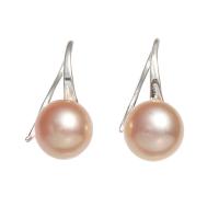 Freshwater Pearl Earrings with Brass natural for woman pink 9-10mm Sold By Pair
