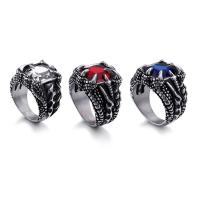 Stainless Steel Finger Ring for Men Titanium Steel with Crystal & for man & faceted & blacken 6mm Sold By PC