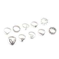 Juego de anillos de aleación de zinc, anillo de dedo, con diamantes de imitación con resina, chapado en color de plata antigua, para mujer, libre de plomo & cadmio, 17-18mm, tamaño:6.5-8, 10PCs/Set, Vendido por Set