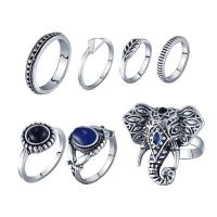 Cink Alloy Ring Set, Cink ötvözet, finger ring, -val Gyanta, antik ezüst színű bevonattal, a nő, ólom és kadmium mentes, 17-18mm, Méret:6-9, 7PC-k/Set, Által értékesített Set