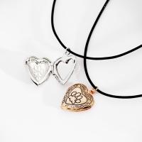 Brass Locket Necklace with PU Leather with 1.9Inch extender chain Heart plated for woman & enamel nickel lead & cadmium free Sold Per Approx 13.7 Inch Strand