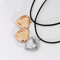 Brass Locket Necklace with PU Leather with 1.9Inch extender chain Heart plated for woman & with rhinestone nickel lead & cadmium free Sold Per Approx 13.7 Inch Strand
