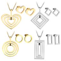 Stainless Steel Jewelry Set, earring & necklace, with 2Inch extender chain, plated, oval chain & different styles for choice & for woman, Length:Approx 18 Inch, 5Sets/Lot, Sold By Lot