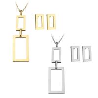 Stainless Steel Jewelry Set earring & necklace with 2Inch extender chain Rectangle plated oval chain & for woman 63mm 1mm Length Approx 18 Inch Sold By Lot