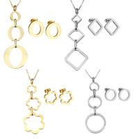 Stainless Steel Jewelry Set, earring & necklace, with 2Inch extender chain, plated, oval chain & different styles for choice & for woman, Length:Approx 20 Inch, 5Sets/Lot, Sold By Lot