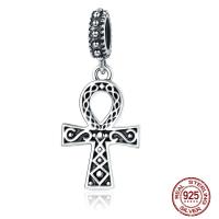 Thailand Sterling Silver European Pendant, Ankh Cross, without troll, 12x27mm, Hole:Approx 4.5-5mm, Sold By PC