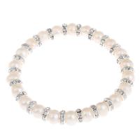 Freshwater Cultured Pearl Bracelet Freshwater Pearl with Brass Potato platinum color plated natural & with rhinestone 7-8mm Sold Per Approx 7 Inch Strand