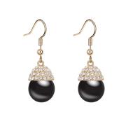 Boucle d'oreille de perle de cristal CRYSTALLIZED™, Perle de CRYSTALLIZED™, avec alliage de zinc, Plaqué d'or, noir, 1.2x3.5cm, Vendu par paire