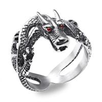 Hombres de acero inoxidable anillo del dedo, Partículas de acero, Dragón, pulido, diverso tamaño para la opción & para hombre & con diamantes de imitación & ennegrezca, 8mm, agujero:aproximado 15mm, Vendido por UD