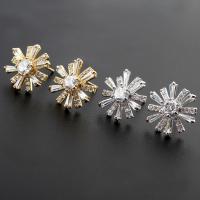 Brass Stud Earring Flower plated micro pave cubic zirconia & for woman nickel lead & cadmium free Sold By Pair