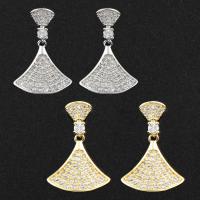 Brass Drop Earring Ginkgo Leaf plated micro pave cubic zirconia & for woman nickel lead & cadmium free Sold By Pair