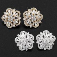 Brass Stud Earring, Flower, plated, micro pave cubic zirconia & for woman, more colors for choice, nickel, lead & cadmium free, 19.5x19.5x6mm, Sold By Pair