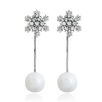 South Sea Shell Earring, Tibetan Style, with Shell Pearl, Snowflake, silver color plated, for woman & with cubic zirconia, nickel, lead & cadmium free, 12mm, 16x48mm, Sold By Pair