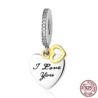 925 Sterling Silver European Pendant Heart plated micro pave cubic zirconia & for woman & without troll & two tone Approx 4.5-5mm Sold By PC