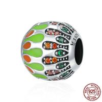 Thailand Sterling Silver European Bead, Drum, micro pave cubic zirconia & without troll & enamel, 10x11mm, Hole:Approx 4.5-5mm, Sold By PC