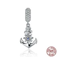 Thailand Sterling Silver European Pendant, Anchor, micro pave cubic zirconia & without troll, 12x28mm, Hole:Approx 4.5-5mm, Sold By PC