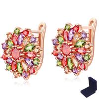 Brass Leverback Earring, Flower, real rose gold plated, micro pave cubic zirconia & for woman, nickel, lead & cadmium free, 19.5mm, Sold By Pair