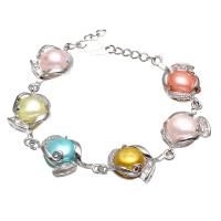 Bracelet en perles de culture d'eau douce, perle d'eau douce cultivée, avec alliage de zinc, Placage de couleur platine, pour femme & avec strass, 18x29x8mm, Vendu par Environ 6.5 pouce brin
