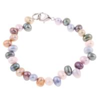 Freshwater Cultured Pearl Bracelet, Freshwater Pearl, brass lobster clasp, Rice, top drilled, multi-colored, 6-7mm, Sold Per Approx 7.5 Inch Strand