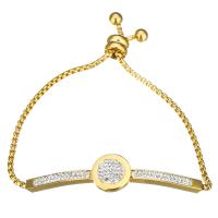 Stainless Steel Bracelet with Rhinestone Clay Pave gold color plated adjustable & box chain & for woman 2.5mm Length Approx 10.5 Inch Sold By Lot