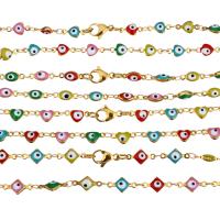 Edelstahl Kette Halskette, goldfarben plattiert, böser Blick- Muster & verschiedene Stile für Wahl & für Frau & Emaille, Länge:ca. 17 ZollInch, 10SträngeStrang/Menge, verkauft von Menge