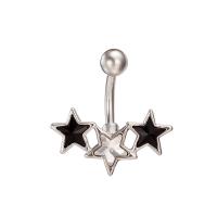 Brass Belly Ring  , with Stainless Steel, Star, platinum plated, with cubic zirconia & faceted, nickel, lead & cadmium free, 22x23mm, Sold By PC
