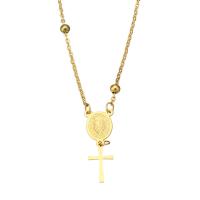 Stainless Steel Sweater Necklace Cross gold color plated oval chain & with letter pattern & for woman 30mm 4mm 2mm Length Approx 28 Inch Sold By Lot