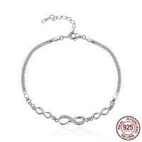 Cubic Zirconia Micro Pave Sterling Silver Bracelet, 925 Sterling Silver, with 1lnch extender chain, platinum plated, box chain & micro pave cubic zirconia & for woman & 2-strand, 6x20mm, Sold Per Approx 9.8 Inch Strand