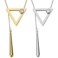 Stainless Steel Jewelry Necklace, with Rhinestone Clay Pave, Triangle, plated, oval chain & for woman, more colors for choice, 29x26mm, 5x38mm, 1.5mm, Sold Per Approx 15 Inch Strand