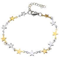acier inoxydable bracelet, avec 1Inch chaînes de rallonge, étoile, Placage, pour femme, 12x6mm, Longueur:Environ 7 pouce, 10Strandstoron/lot, Vendu par lot