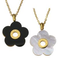 Stainless Steel Jewelry Necklace, Flower, gold color plated, with roman number & different materials for choice & oval chain & for woman, 19x24mm, 1.5mm, Sold Per Approx 17 Inch Strand
