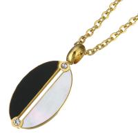 Shell Necklaces, Stainless Steel, with White Shell & Resin, gold color plated, oval chain & for woman & with rhinestone, 13x29mm, 2mm, Sold Per Approx 17 Inch Strand