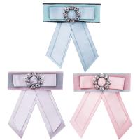Dress Shirt Brooch Satin Ribbon with Zinc Alloy Bowknot plated for woman & with rhinestone Sold By PC