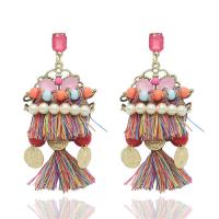 Fashion Statement Earring Zinc Alloy with ABS Plastic Pearl & Cotton Cord & Acrylic stainless steel post pin gold color plated lead & cadmium free Sold By Pair