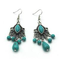 Turquoise Earring, Tibetan Style, iron earring hook, antique silver color plated, lead & cadmium free, 70mm, Sold By Pair