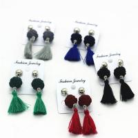 Fashion Fringe Earrings Zinc Alloy with Cotton Cord & Resin stainless steel post pin silver color plated lead & cadmium free Sold By Pair