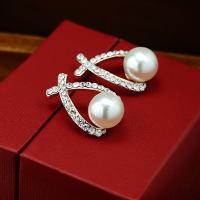 Zinc Alloy Stud Earring with ABS Plastic Pearl stainless steel post pin gold color plated with rhinestone lead & cadmium free 20mm Sold By Pair