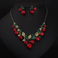 Zinc Alloy Jewelry Sets Stud Earring & necklace with Acrylic with 5cm extender chain Cherry plated with painted & for woman lead & cadmium free 36mm Length Approx 19.5 Inch Sold By Set