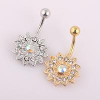 Stainless Steel Belly Ring, plated, with rhinestone, more colors for choice, 1.60x10x5mm, Sold By PC