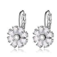 Brass Leverback Earring, Flower, platinum plated, for woman & with cubic zirconia, more colors for choice, nickel, lead & cadmium free, 12.5x21mm, Sold By Pair
