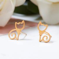 Stainless Steel Stud Earring brass post pin Cat plated for woman nickel lead & cadmium free Sold By Pair