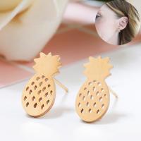 Stainless Steel Stud Earring brass post pin Pineapple plated for woman nickel lead & cadmium free Sold By Pair