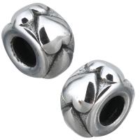 Stainless Steel European Beads, with heart pattern & without troll & blacken, 11x6x10mm, Hole:Approx 4.5mm, 10PCs/Lot, Sold By Lot