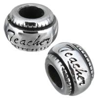 Stainless Steel European Beads, Wheel, with letter pattern & without troll & blacken, 11x7x11mm, Hole:Approx 5mm, 10PCs/Lot, Sold By Lot