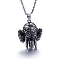 Titanium Steel Pendant, Elephant, with rhinestone & blacken, 41x53mm, Hole:Approx 6mm, Sold By PC