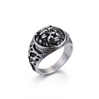 Titanium Staal Finger Ring, Leeuw, verschillende grootte voor keus & voor de mens & zwart maken, 5mm, Gat:Ca 6mm, Verkocht door PC