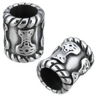 Edelstahl-Perlen mit großem Loch, Edelstahl, Zylinder, Schwärzen, 12x15x12mm, Bohrung:ca. 8mm, 10PCs/Menge, verkauft von Menge