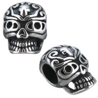 Stainless Steel Large Hole Beads, Skull, blacken, 8x12x8mm, Hole:Approx 4mm, 10PCs/Lot, Sold By Lot