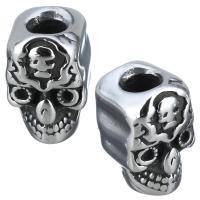 Stainless Steel Large Hole Beads, Skull, blacken, 9x13.50x10mm, Hole:Approx 3.5mm, 10PCs/Lot, Sold By Lot